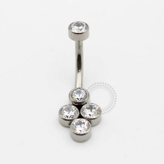 TN45 Navel Piercing 4 Stones CZ Titânio